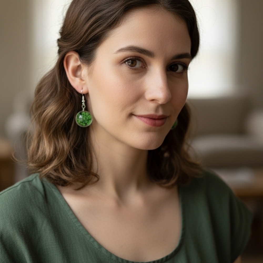 Fashion Jewelry Elegant Green Dangle Earrings (New)